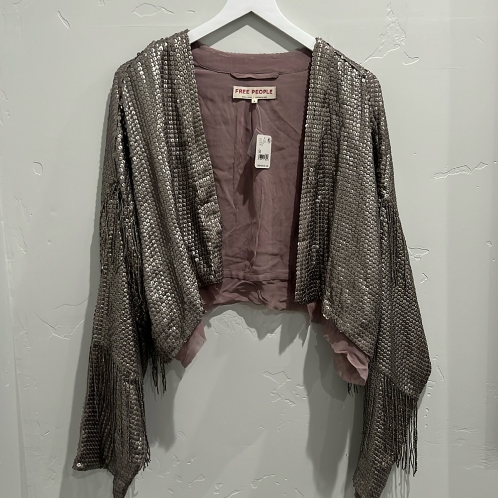 FREE PEOPLE - SEQUIN JACKET, SILVER, SIZE M, NWT